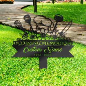 DINOZOZO Personalized Memorial Stake Cook Chef Grave Marker Cook Chef Sympathy Gifts Custom Metal Signs4