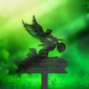 DINOZOZO Personalized Memorial Stake Dirtbike Motocross Biker Grave Marker Biker Sympathy Gifts Custom Metal Signs 1