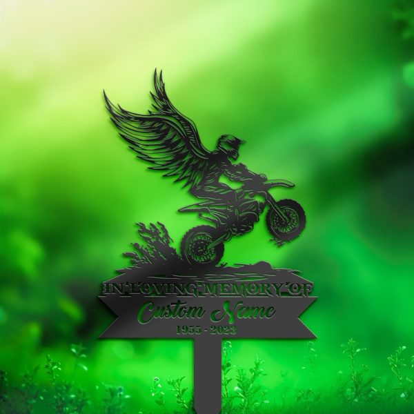 DINOZOZO Personalized Memorial Stake Dirtbike Motocross Biker Grave Marker Biker Sympathy Gifts Custom Metal Signs