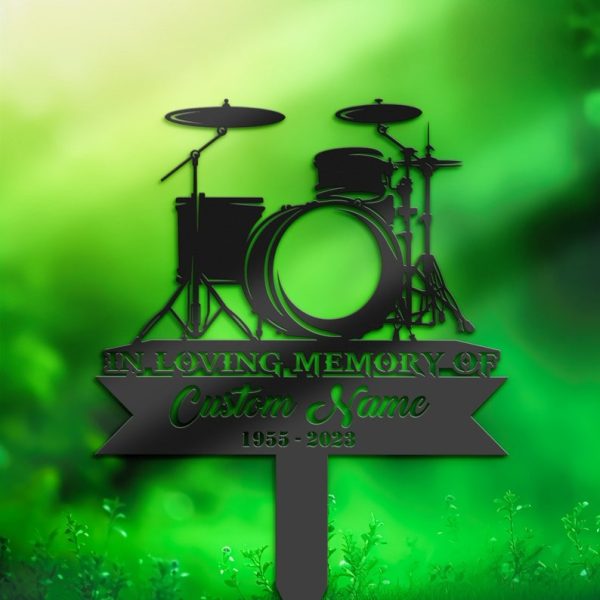 DINOZOZO Personalized Memorial Stake Drum Set Drummer Grave Marker DrummerSympathy Gifts Custom Metal Signs