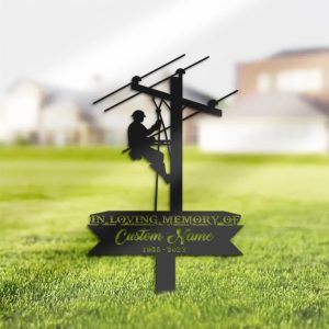 DINOZOZO Personalized Memorial Stake Electrician Lineman Grave Marker Lineman Sympathy Gifts Custom Metal Signs2