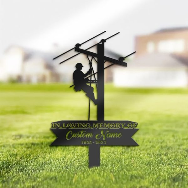 DINOZOZO Personalized Memorial Stake Electrician Lineman Grave Marker Lineman Sympathy Gifts Custom Metal Signs