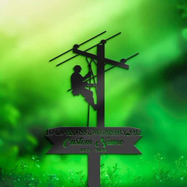 DINOZOZO Personalized Memorial Stake Electrician Lineman Grave Marker Lineman Sympathy Gifts Custom Metal Signs