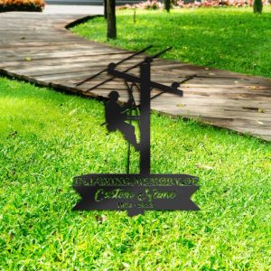 DINOZOZO Personalized Memorial Stake Electrician Lineman Grave Marker Lineman Sympathy Gifts Custom Metal Signs4