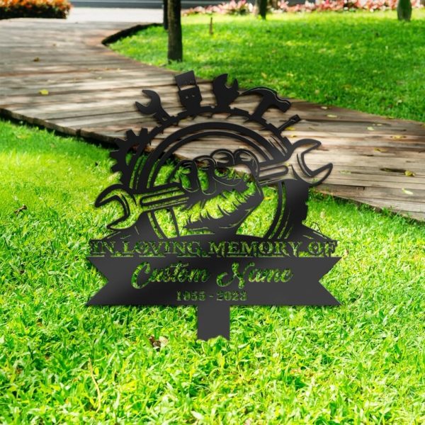 DINOZOZO Personalized Memorial Stake Engineer Tools Mechanic Grave Marker Mechanic Sympathy Gifts Custom Metal Signs