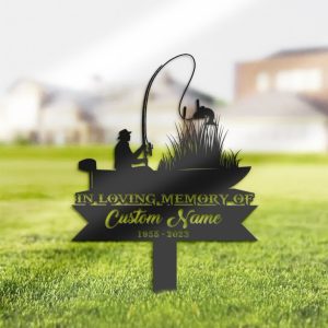 DINOZOZO Personalized Memorial Stake Fishing Fisherman Grave Marker Fisherman Dad Sympathy Gifts Custom Metal Signs2