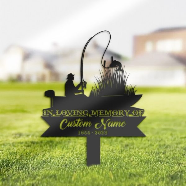 DINOZOZO Personalized Memorial Stake Fishing Fisherman Grave Marker Fisherman Dad Sympathy Gifts Custom Metal Signs