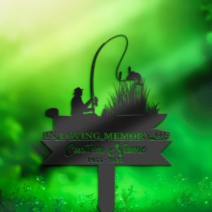 DINOZOZO Personalized Memorial Stake Fishing Fisherman Grave Marker Fisherman Dad Sympathy Gifts Custom Metal Signs3