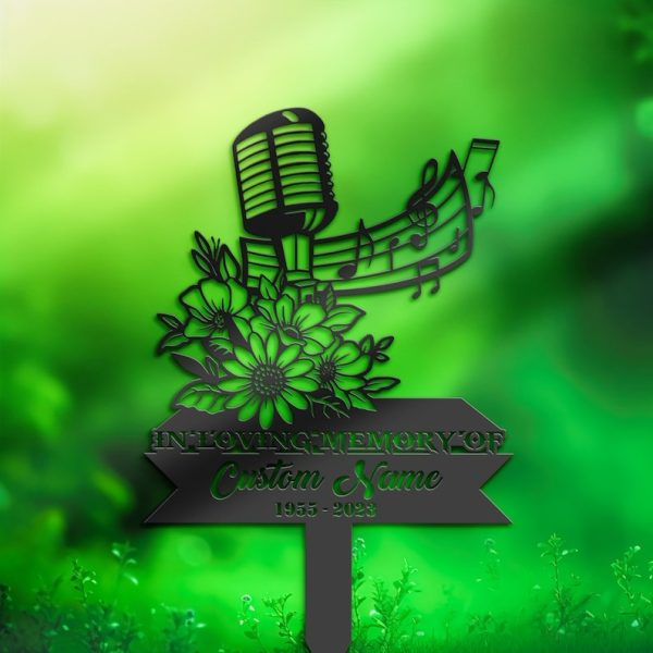 DINOZOZO Personalized Memorial Stake Floral Microphone Singer Grave Marker Singer Sympathy Gifts Custom Metal Signs