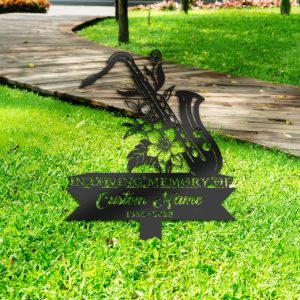 DINOZOZO Personalized Memorial Stake Floral Saxophone Jazz Player Grave Marker Jazz Player Sympathy Gifts Custom Metal Signs4