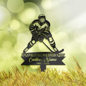 DINOZOZO Personalized Memorial Stake Hockey Player Grave Marker Hockey Player Sympathy Gifts Custom Metal Signs1