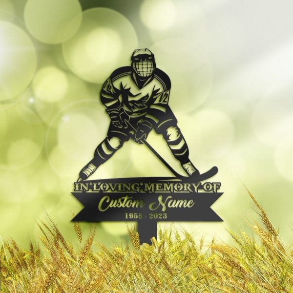 DINOZOZO Personalized Memorial Stake Hockey Player Grave Marker Hockey Player Sympathy Gifts Custom Metal Signs
