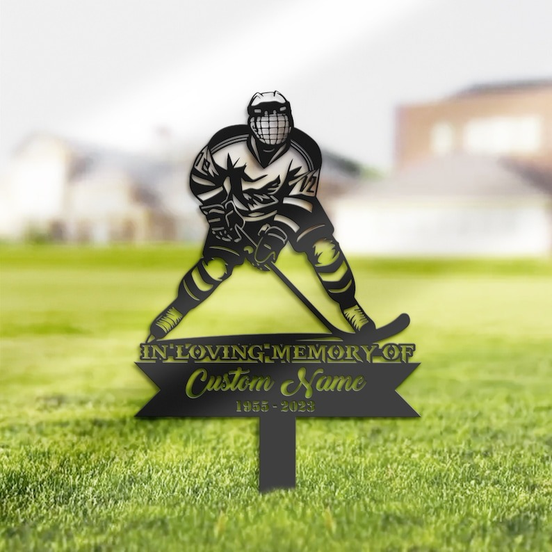 DINOZOZO Personalized Memorial Stake Hockey Player Grave Marker Hockey Player Sympathy Gifts Custom Metal Signs2