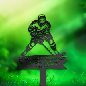 DINOZOZO Personalized Memorial Stake Hockey Player Grave Marker Hockey Player Sympathy Gifts Custom Metal Signs3