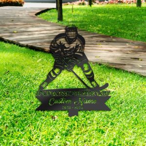 DINOZOZO Personalized Memorial Stake Hockey Player Grave Marker Hockey Player Sympathy Gifts Custom Metal Signs4