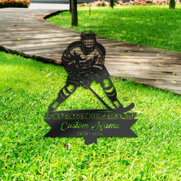 DINOZOZO Personalized Memorial Stake Hockey Player Grave Marker Hockey Player Sympathy Gifts Custom Metal Signs