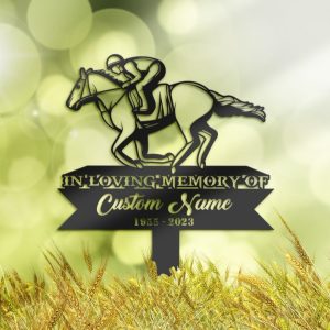 DINOZOZO Personalized Memorial Stake Horse Racing Racer Grave Marker Racer Sympathy Gifts Custom Metal Signs1