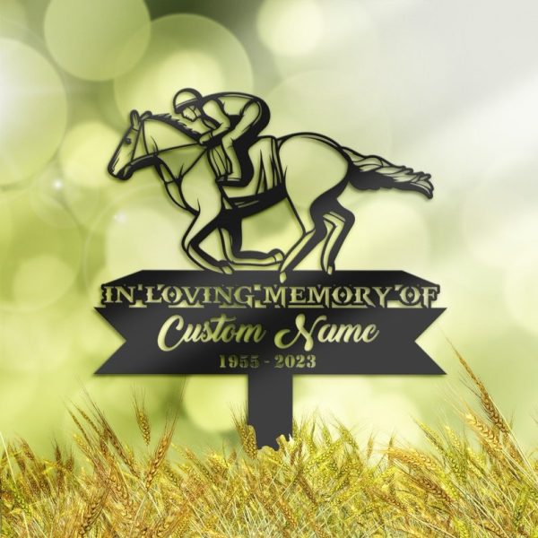 DINOZOZO Personalized Memorial Stake Horse Racing Racer Grave Marker Racer Sympathy Gifts Custom Metal Signs