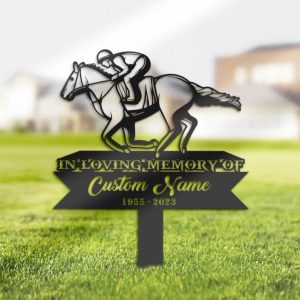 DINOZOZO Personalized Memorial Stake Horse Racing Racer Grave Marker Racer Sympathy Gifts Custom Metal Signs2