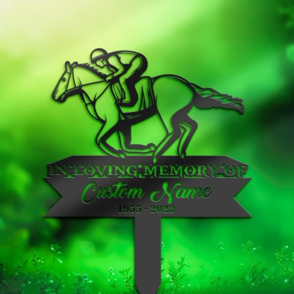 DINOZOZO Personalized Memorial Stake Horse Racing Racer Grave Marker Racer Sympathy Gifts Custom Metal Signs