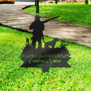 DINOZOZO Personalized Memorial Stake Hunter and Dog Grave Marker Hunter Dad Sympathy Gifts Custom Metal Signs4