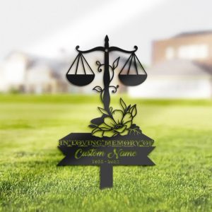 DINOZOZO Personalized Memorial Stake Justice Scales Lawyer Grave Marker Lawyer Sympathy Gifts Custom Metal Signs2