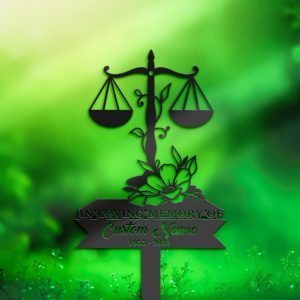 DINOZOZO Personalized Memorial Stake Justice Scales Lawyer Grave Marker Lawyer Sympathy Gifts Custom Metal Signs3