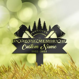 DINOZOZO Personalized Memorial Stake Lumberjack Woodcutter Grave Marker Lumberjack Sympathy Gifts Custom Metal Signs1