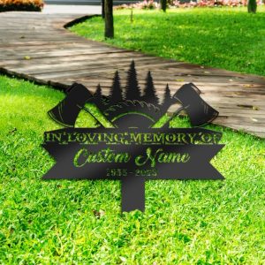 DINOZOZO Personalized Memorial Stake Lumberjack Woodcutter Grave Marker Lumberjack Sympathy Gifts Custom Metal Signs