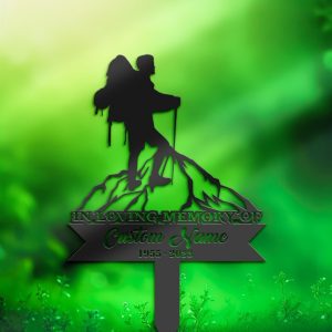 DINOZOZO Personalized Memorial Stake Mountain Climbing Hiker Grave Marker Hiker Sympathy Gifts Custom Metal Signs3