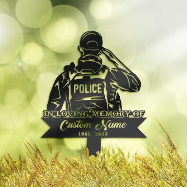 DINOZOZO Personalized Memorial Stake Policeman Grave Marker Police Officer Sympathy Gifts Custom Metal Signs