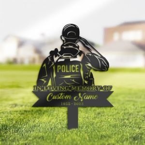 DINOZOZO Personalized Memorial Stake Policeman Grave Marker Police Officer Sympathy Gifts Custom Metal Signs2