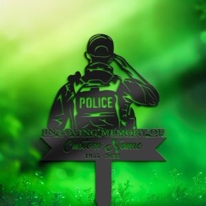 DINOZOZO Personalized Memorial Stake Policeman Grave Marker Police Officer Sympathy Gifts Custom Metal Signs3