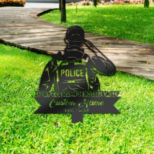 DINOZOZO Personalized Memorial Stake Policeman Grave Marker Police Officer Sympathy Gifts Custom Metal Signs4