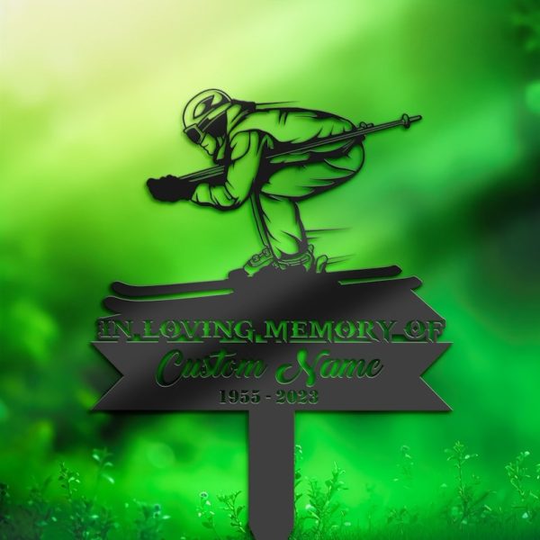 DINOZOZO Personalized Memorial Stake Skiing Skier Grave Marker Skier Sympathy Gifts Custom Metal Signs