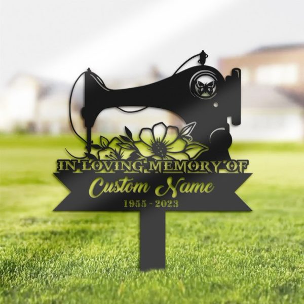 DINOZOZO Personalized Memorial Stake Tailor Sewing Machine Grave Marker Tailor Sewer Sympathy Gifts Custom Metal Signs