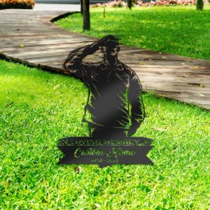 DINOZOZO Personalized Memorial Stake US Veteran Grave Marker Fallen Soldier Sympathy Gifts Custom Metal Signs4