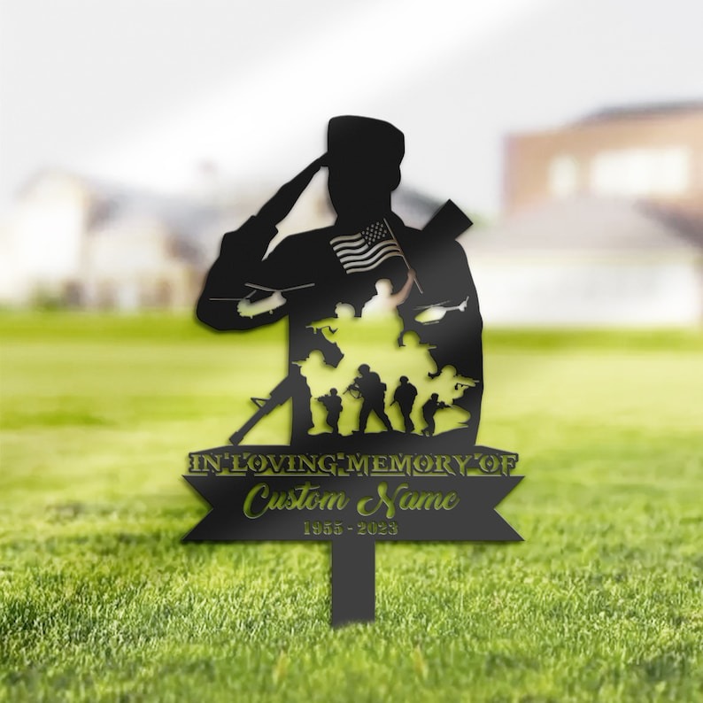 DINOZOZO Personalized Memorial Stake Veteran US Soldier Army Grave Marker Fallen Soldier Sympathy Gifts Custom Metal Signs2