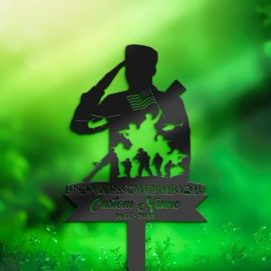 DINOZOZO Personalized Memorial Stake Veteran US Soldier Army Grave Marker Fallen Soldier Sympathy Gifts Custom Metal Signs3