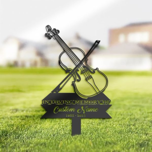 DINOZOZO Personalized Memorial Stake Violin Musician Violist Grave Marker Violist Sympathy Gifts Custom Metal Signs