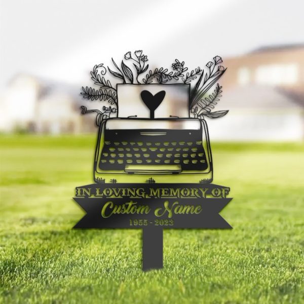 DINOZOZO Personalized Memorial Stake Writer Author Typewriter Grave Marker Author Sympathy Gifts Custom Metal Signs