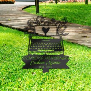 DINOZOZO Personalized Memorial Stake Writer Author Typewriter Grave Marker Author Sympathy Gifts Custom Metal Signs4