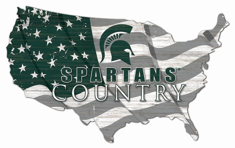 Michigan State Spartans USA Country Flag Metal Sign Michigan State University Athletics Signs Gift for Fans Custom Metal Signs
