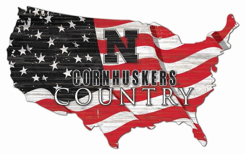 Nebraska Cornhuskers USA Country Flag Metal Sign University of Nebraska Athletics Signs Gift for Fans Custom Metal Signs