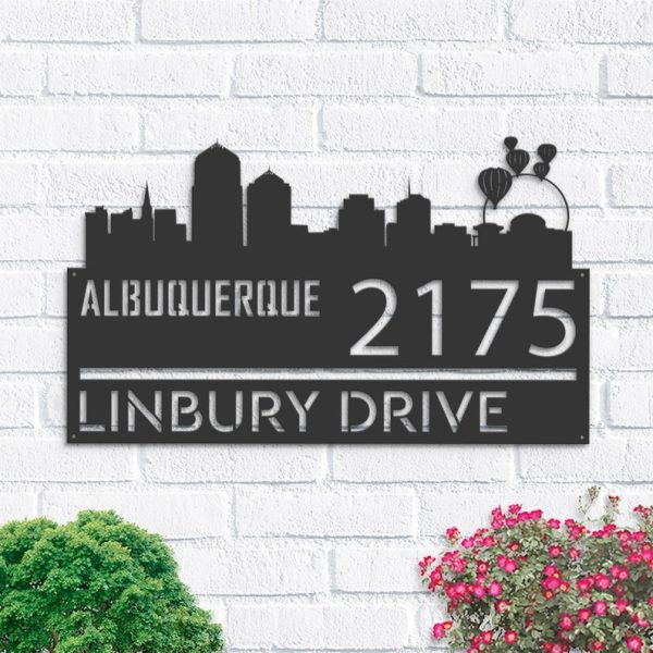 Personalized Albuquerque City Skyline Metal Address Sign House Number Plaque Realtor Closing Gift Custom Metal Sign