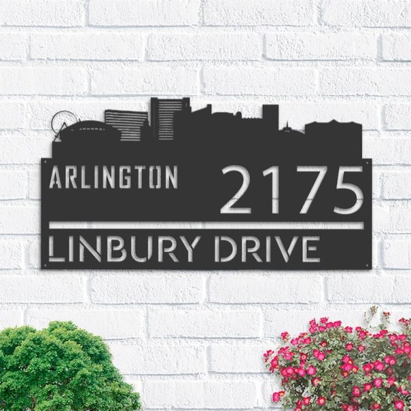 Personalized Arlington City Skyline Metal Address Sign House Number Plaque Realtor Closing Gift Custom Metal Sign