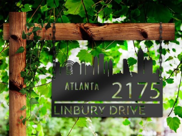 Personalized Atlanta City Skyline Metal Address Sign House Number Plaque Realtor Closing Gift Custom Metal Sign