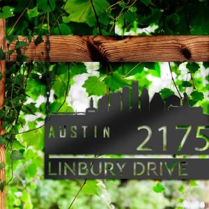 Personalized Austin City Skyline Metal Address Sign House Number Plaque Realtor Closing Gift Custom Metal Sign2