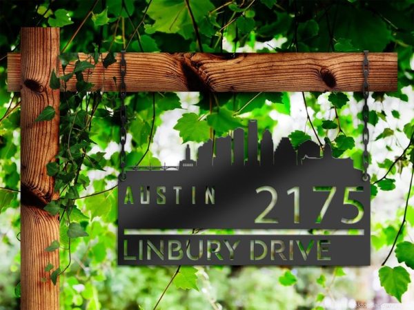 Personalized Austin City Skyline Metal Address Sign House Number Plaque Realtor Closing Gift Custom Metal Sign