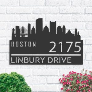Personalized Boston City Skyline Metal Address Sign House Number Plaque Realtor Closing Gift Custom Metal Sign1